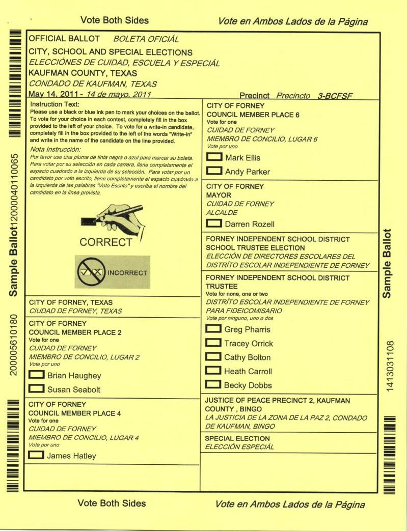 Forney Texas Sample Ballot 2011 May.